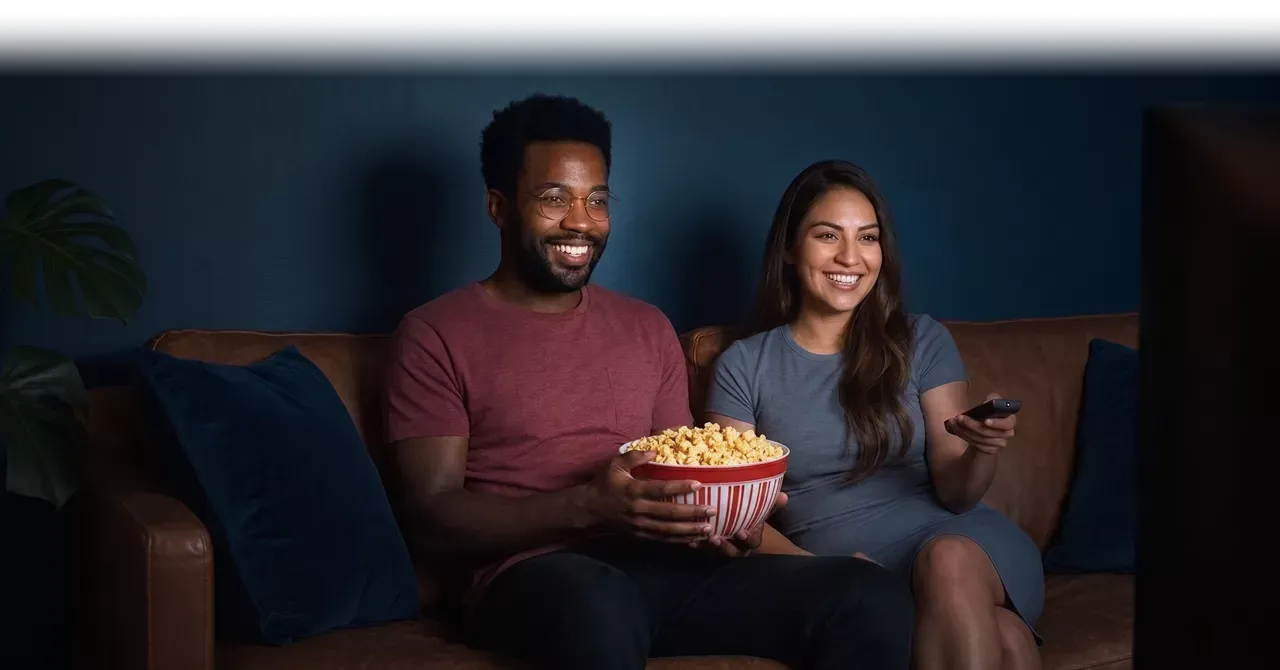 Couple enjoying their favorite TV show together.